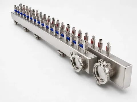 Stainless liquid-cooling manifold with repeated branch valves