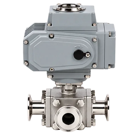 Sanitary Electric Actuated Tri-Clamp 3-Way Ball Valve — product view