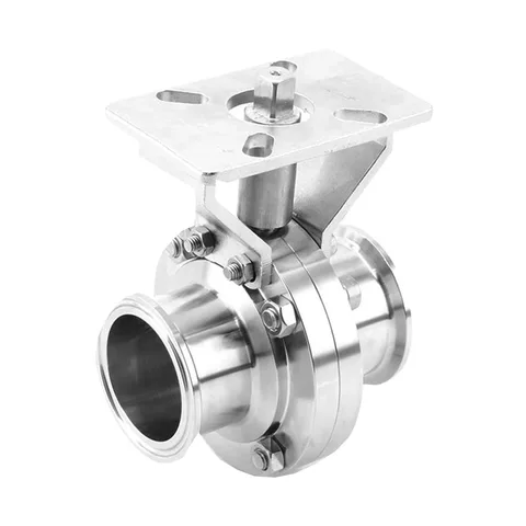 Sanitary Tri-Clamp Butterfly Valve with Mounting Bracket — product view