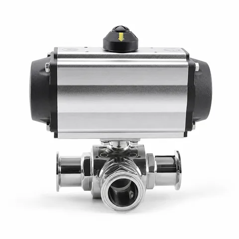 Pneumatic Three-Way Tri-Clamp Ball Valve with Feedback / Pilot Options — product view