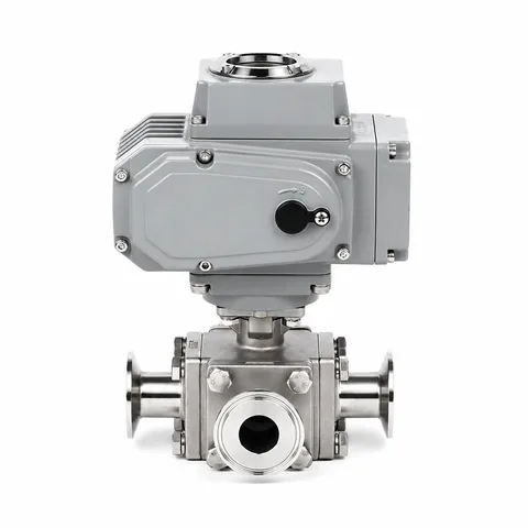 Sanitary Electric Actuated Tri-Clamp 3-Way Ball Valve — product view