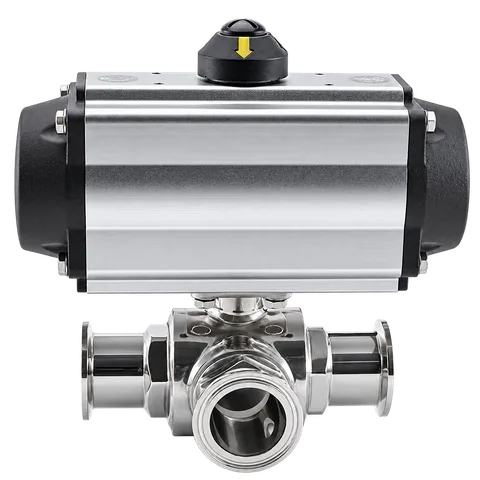 Pneumatic Three-Way Tri-Clamp Ball Valve with Feedback / Pilot Options — product view